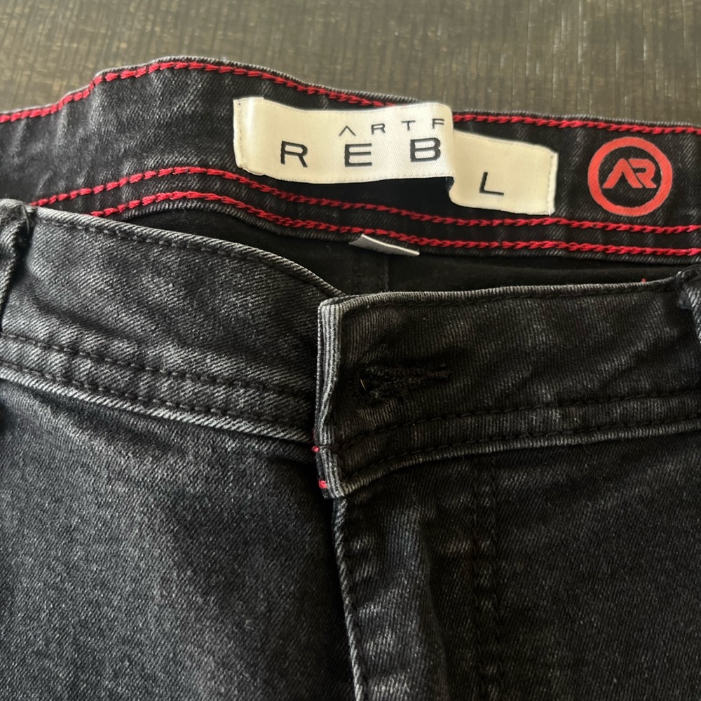 rebels Black Jeans with Red Topstitch Detail
